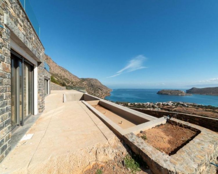 Plaka bei Elounda Kreta, Plaka: Luxusvilla mit Panoramablick auf das Meer oberhalb der Insel Spinalonga zu verkaufen Haus kaufen